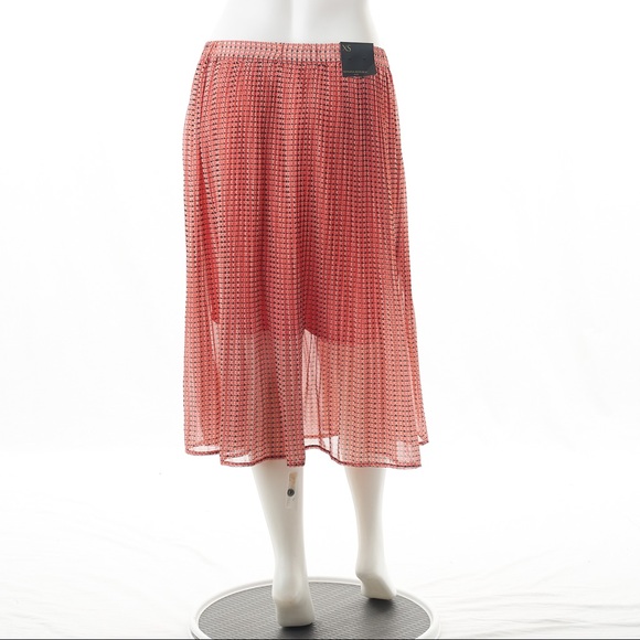 Banana Republic Release Pleated Midi Skirt Red Hits Mid Calf Elastic Waistband - Picture 7 of 7